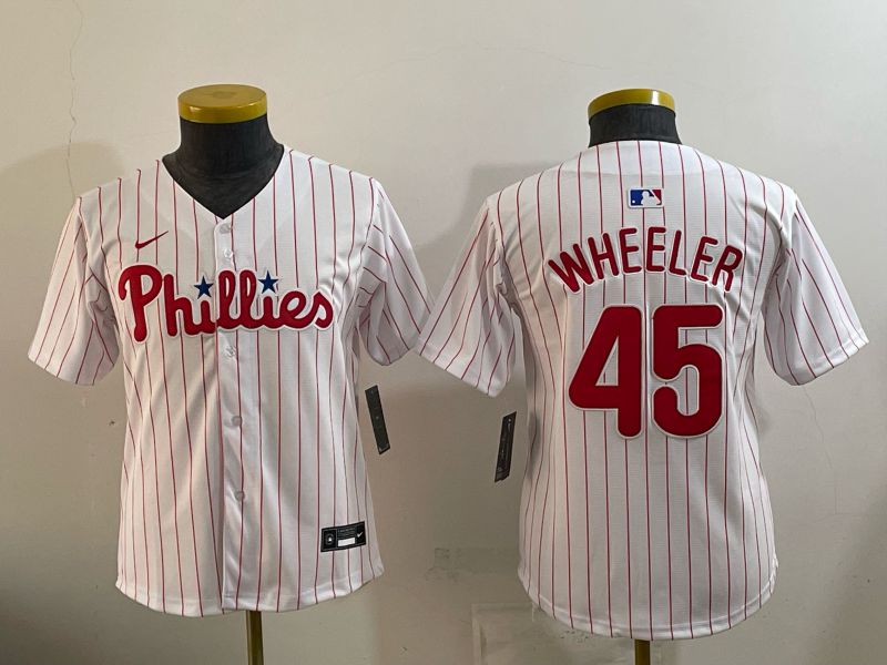 Youth 2026 Philadelphia Phillies #45 Wheeler White Game Nike MLB Jersey style 01